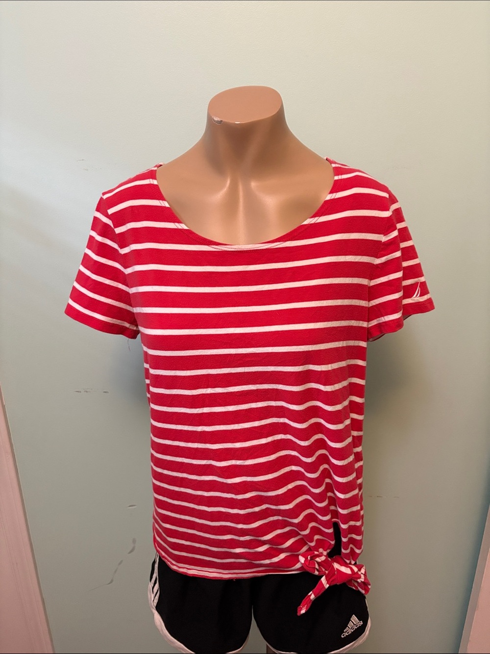 Nautica Red and White Striped Tie-Hem Scoop Tee